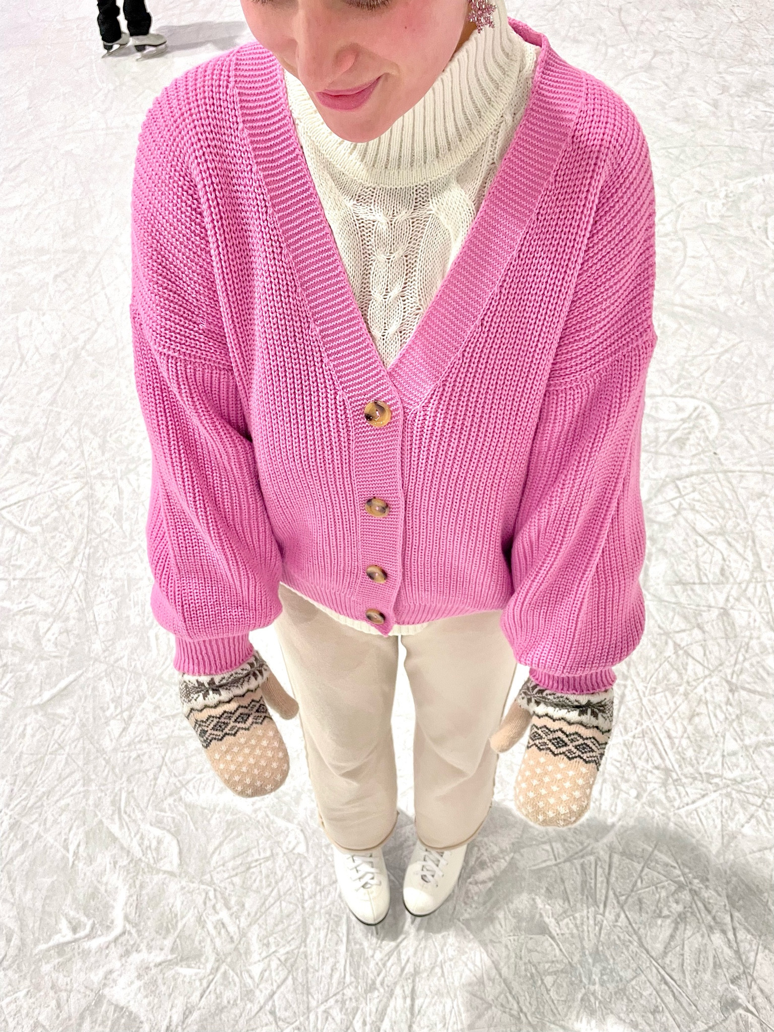 She’s an ice skating girly now 🎀 
Everything at Boohoo is 50% off right now so I bought the whole website 😂 sweater and cardigan are Boohoo, super soft and comfy. Pants are Amazon, and gloves are from a store here in norway! 🤍
Snow aesthetic, winter accessories, pink sweaters, white sweater, pink cardigan, pink style, winter fashion 

#LTKGiftGuide #LTKSeasonal #LTKHoliday
