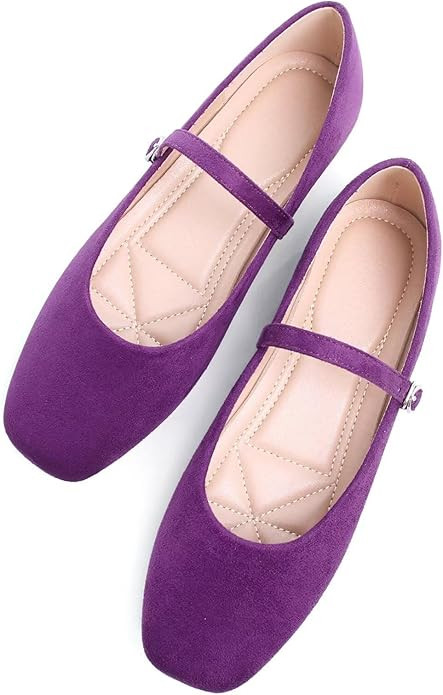 Stunner Mary Jane Square Toe Ankle Strap Black Ballet Flats for Women | Amazon (US)