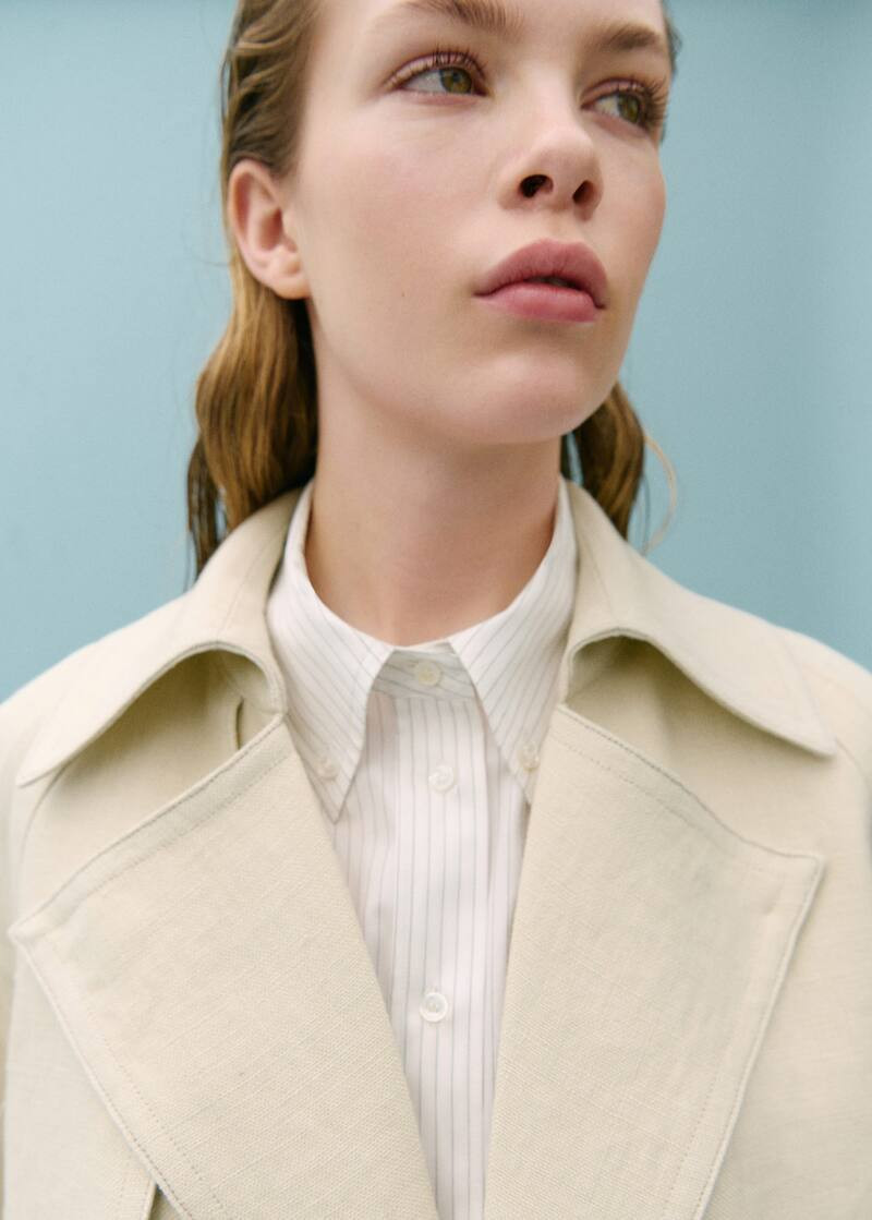 100% linen cropped trench coat -  Women | Mango United Kingdom | MANGO (UK)