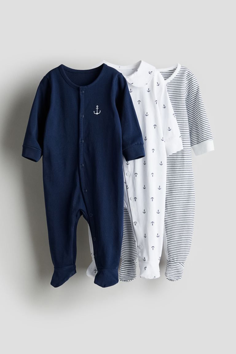 3-pack Cotton Pajama Jumpsuits - Navy blue/anchors - Kids | H&M US | H&M (US + CA)