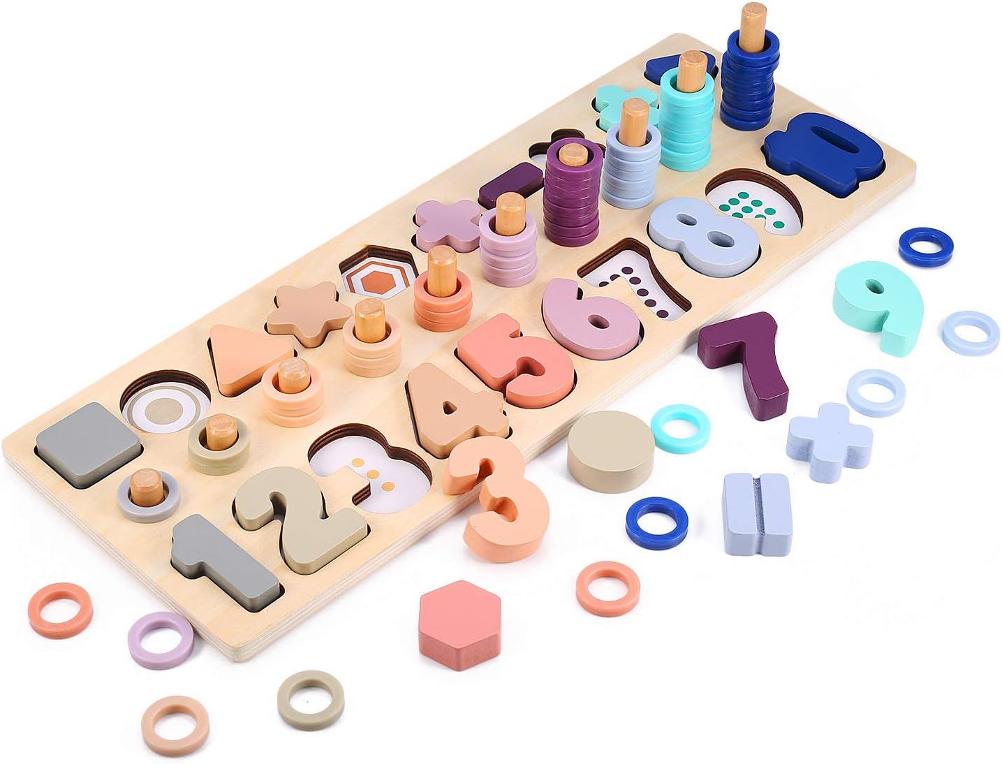 Wooden Number Shape Puzzles Sorting Montessori Toys for Toddlers, Voamuw Shape Sorter Counting Ga... | Amazon (US)