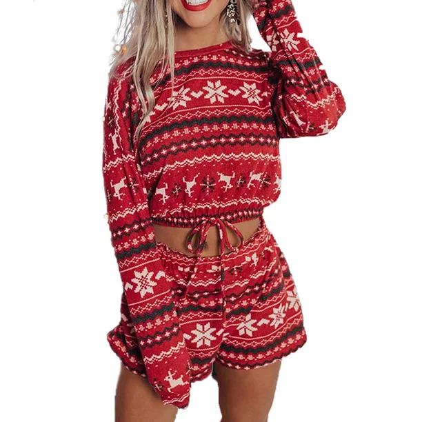 Merqwadd Women´s Cropped Tops Pants Christmas Wear Xmas Pajama Sets - Walmart.com | Walmart (US)