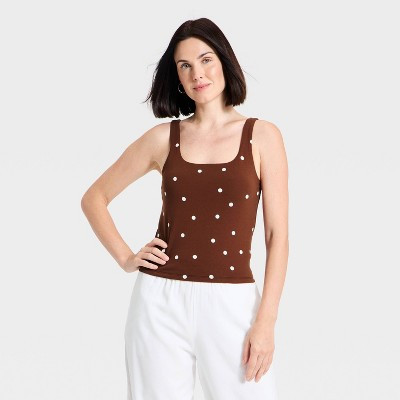 Women's Sculpt Square Tank Top - A New Day™ Brown XL | Target