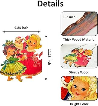 Vintage Christmas Decorations Hanging Wooden Sign - Vintage Style Girls Santa Claus Welcome Sign ... | Amazon (US)