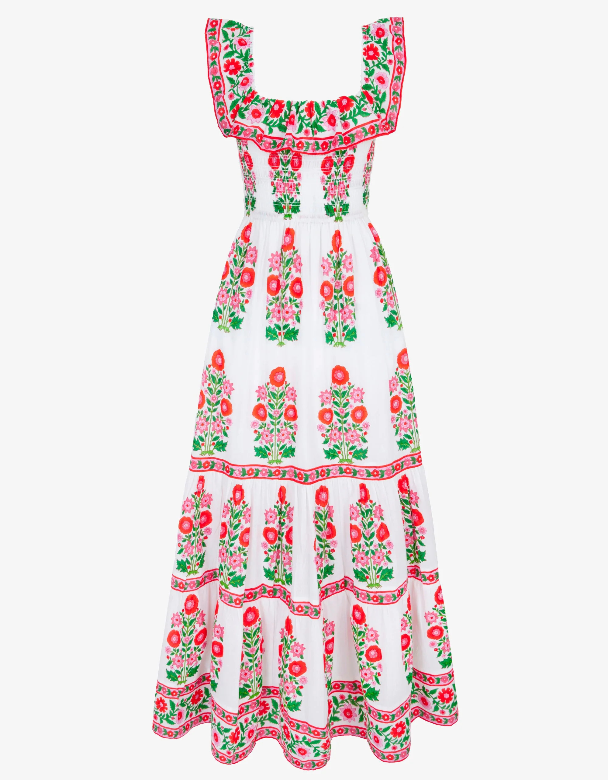 White And Red Block Print Carrie Dress | Pink City Prints UK