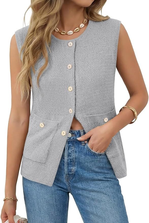 Yousify Womens Sweater Vest Sleeveless Button Down Round Neck Knitted Tank Tops Casual Cardigan w... | Amazon (US)