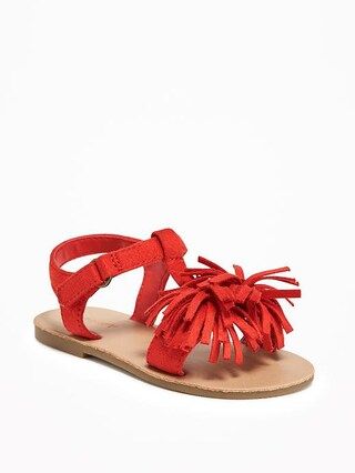 Old Navy Sueded Fringe T Strap Sandals For Toddler Size 10 - Red buttons | Old Navy US