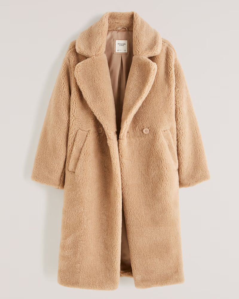 Abercrombie & Fitch Women's Oversized Long-Length Sherpa Teddy Coat in Light Brown - Size L TLL | Abercrombie & Fitch (US)