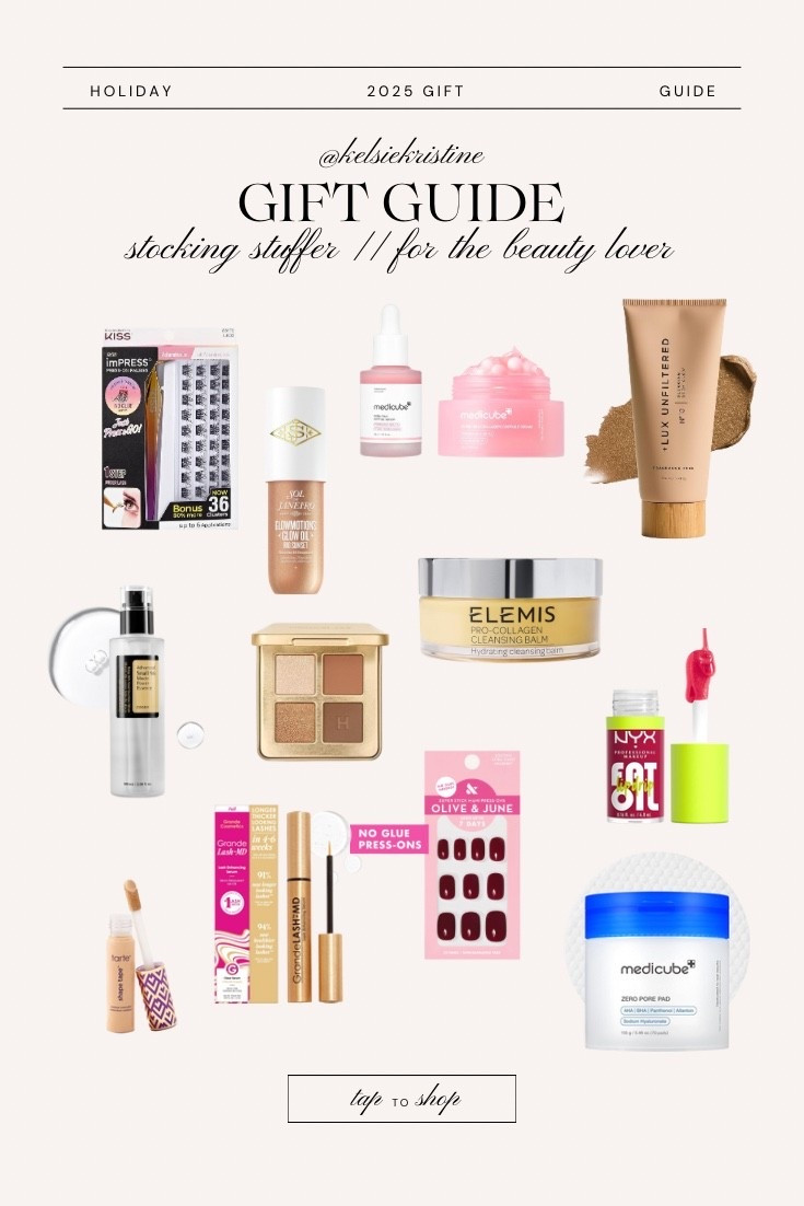 Stocking stuffer gift guide for the beauty lover // everyday false lashes / medicube / eyeshadow palette / skincare / lip oil / lash serum / concealer / body bronze / cleansing balm 

#LTKBeauty #LTKHoliday #LTKGiftGuide