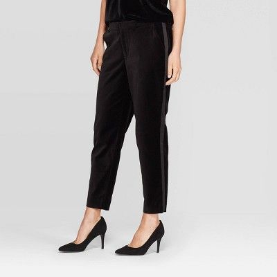 Women's Mid-Rise Velvet Slim Ankle Pants - A New Day™ Black | Target