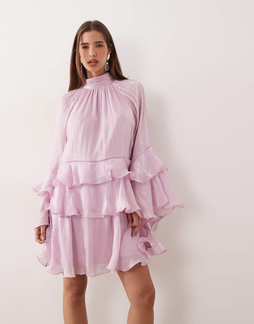 Gina Tricot flowy frill mini dress in pink | ASOS (Global)