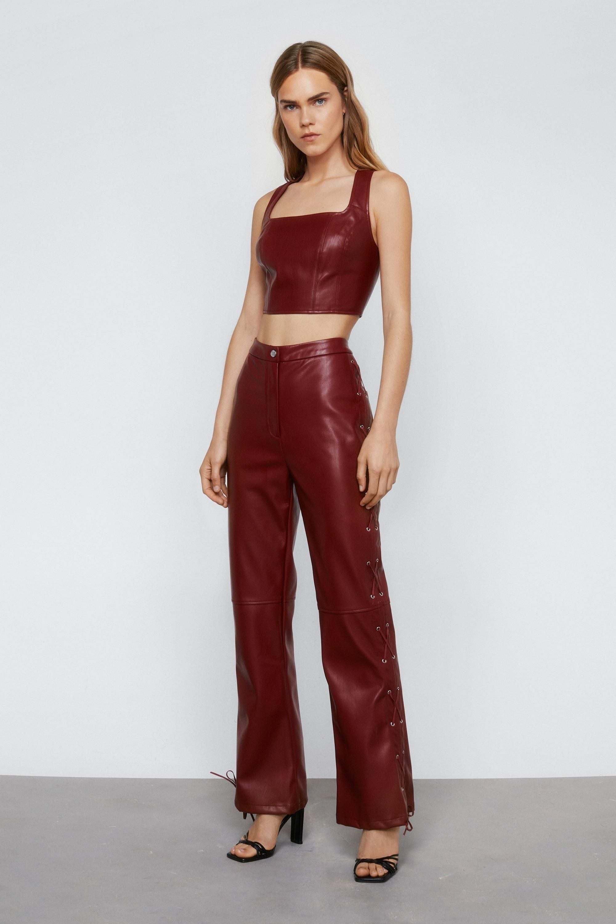 Faux Leather Lace Up Flared Pants | Nasty Gal (US)