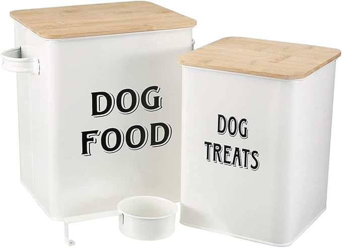 Pethiy Dog Food and Treats Storage tin Containers Set with Scoop for Dogs-Tight Fitting Wood Lids... | Amazon (US)