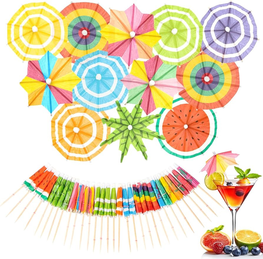 50 PACK Drink Umbrellas - Assorted Styles Cocktail Umbrellas for Drinks, Paper Mini Umbrella for ... | Amazon (US)