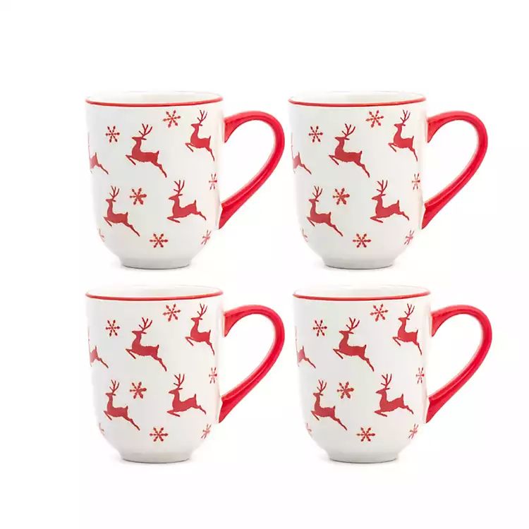 Red and White Reindeer Christmas Mugs, Set of 4 | Kirkland's Home