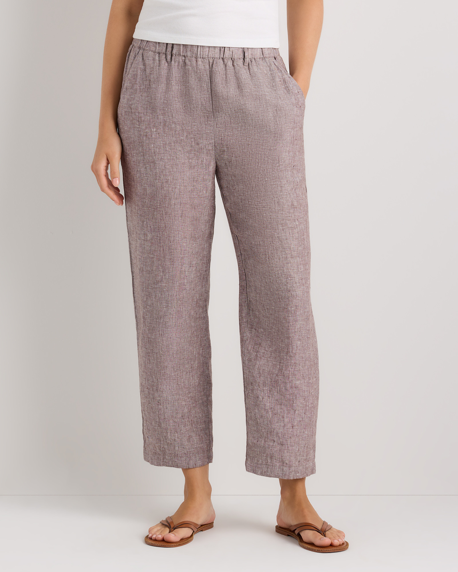 Quince | Women's 100% European Linen Pants in Blue Pinstripe, Size Small | Quince