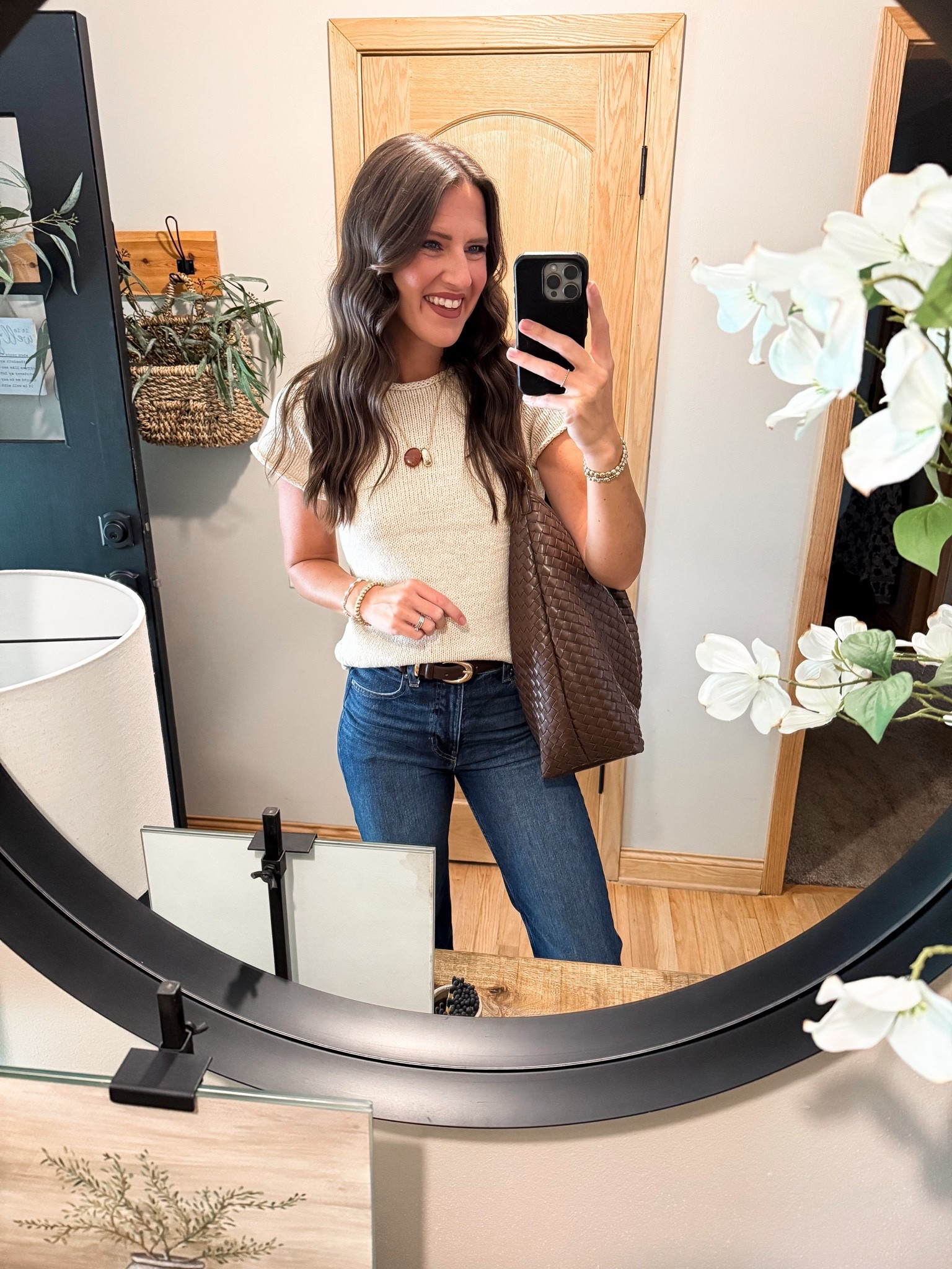 Walmart for the win!

Top - medium 
Jeans - size 26 regular