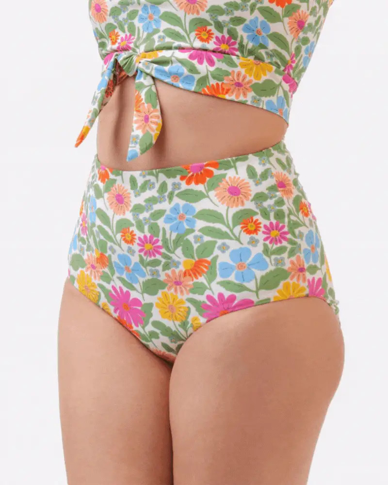 Breezy Floral/ Flower Check Reversible Ultra High-Waist Bottom | Lime Ricki