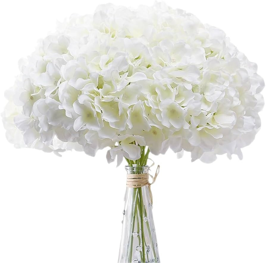 AVIVIHO Hydrangea Artificial Flowers Fluffy White Fake Hydrangeas Silk Flowers with Stems Pack of... | Amazon (US)