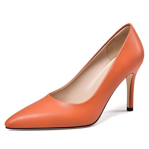 SHOWFOREST Orange Women's High Heels Closed Pointed Toe Pumps Stiletto Heel Slip on Dress Shoes Elegant Bridal Party Office Work Heels 3.5 Inch Size 11.5 | Amazon (US)
