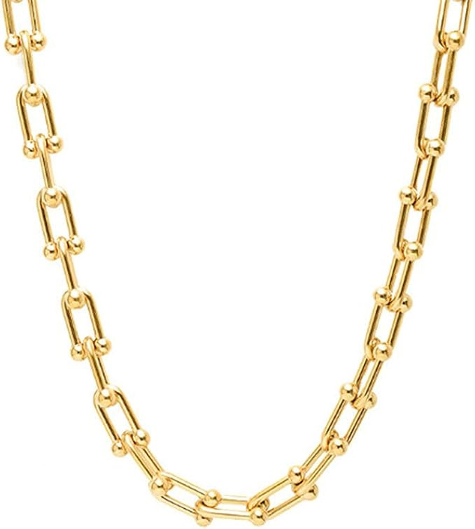 lureme 18K Gold U Shaped Link Chain Choker Necklace Titanium Bold Chunky Necklace for Women (nl00627 | Amazon (US)