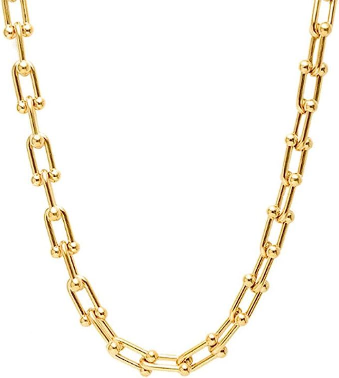 lureme 18K Gold U Shaped Link Chain Choker Necklace Titanium Bold Chunky Necklace for Women (nl00627 | Amazon (US)