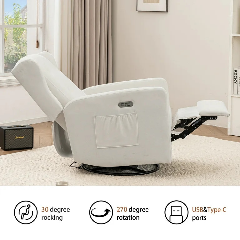 Power Swivel Rocking Recliner Chair, Electric Rocker Nursery Glider Chair, USB and Type-C Ports, ... | Walmart (US)