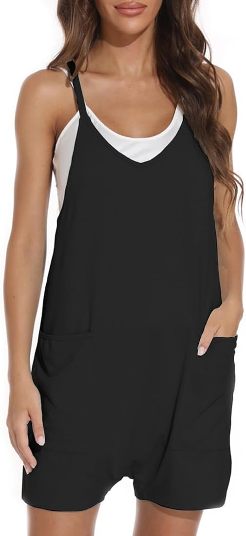 Dafensi Summer Rompers Shorts Casual Jumpsuits Loose Fit Overalls Spaghetti Strap Beach Cover Up ... | Amazon (US)