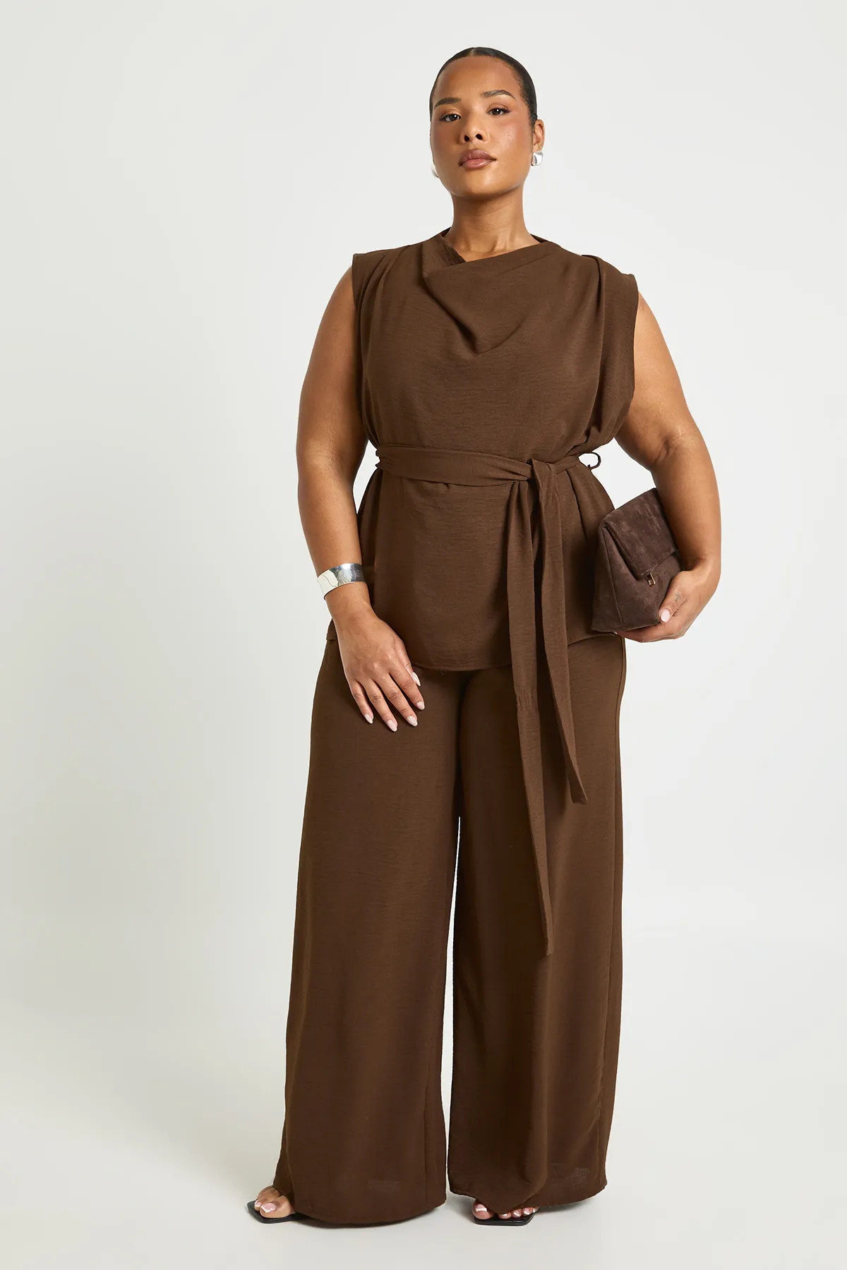 Plus Woven Cowl Belted Trouser Co-Ord | Boohoo.com (UK & IE)