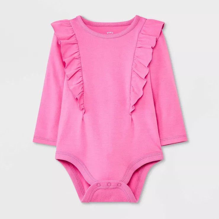 Baby Girls' Ruffle Long Sleeve Bodysuit - Cat & Jack™ Pink | Target