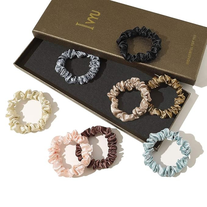 Scrunchies Silk Satin Hair Ties - Elestics Ponytail Holder Hair Bands Small Scrunchy For Thick Cu... | Amazon (US)