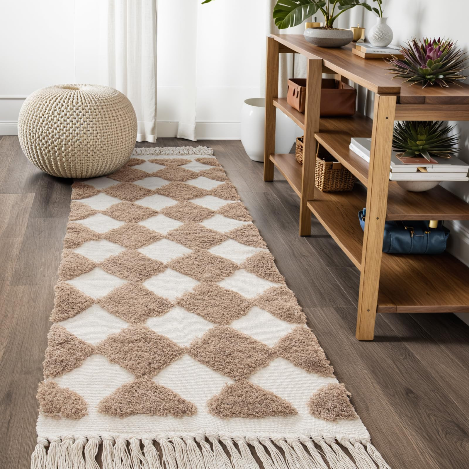 Lahome 2x6 Boho Runner Rug, Washable Checkered Rug Runner Lightweight Hand Woven Farmhouse Kitche... | Amazon (US)