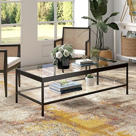 Henn&Hart 54" Wide Rectangular Rectangular Coffee Table in Blackened Bronze, Modern Rectangular C... | Amazon (US)