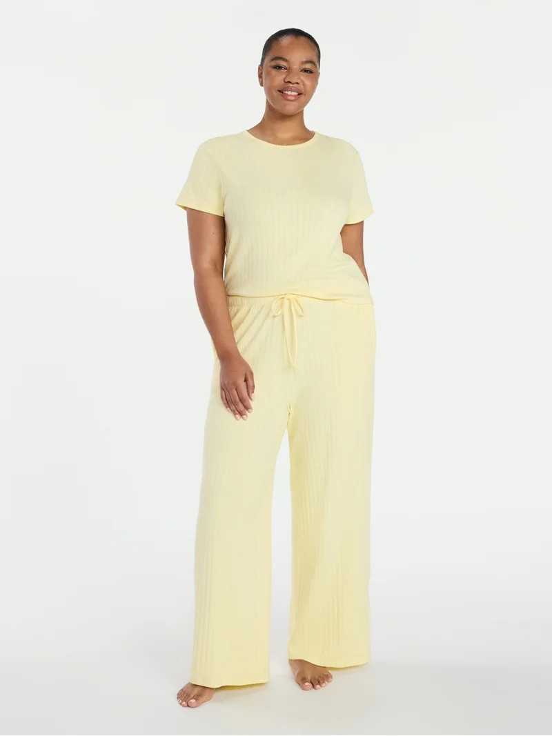 Joyspun Women’s Pointelle Knit Sleepwear Pants, 30'' Inseam, Sizes XS-3X | Walmart (US)