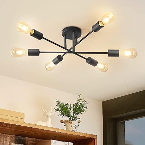 ANWIO Modern 6 Head Sputnik Light,Adjustable Ceiling Lights Living Room with E27 Base, Black Ceiling Light for Bedroom,Kitchen Lights Ceiling,Chandeliers Ceiling Light Fittings (NO Bulb) | Amazon (UK)