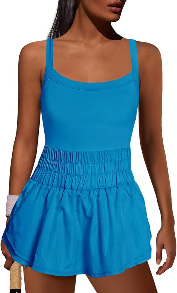 ReachMe Womens Workout Romper Athletic Dress One Piece Jumpsuits Sleeveless Running Skortsie Acti... | Amazon (US)