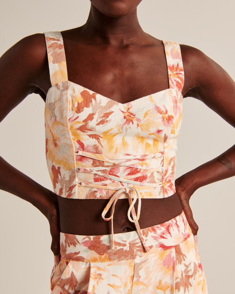 Lace-Up Linen-Blend Set Top | Abercrombie & Fitch (US)