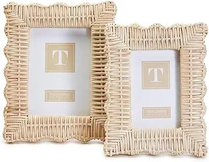 Two's Company Wicker Weave Handmade Photo Frame, Rattan Made Picture Frames for Wall Decor, Table... | Amazon (US)