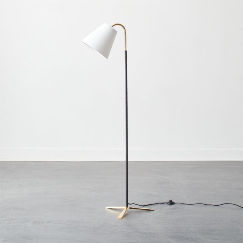 Barnes Brass and Black Leather Floor Lamp | CB2 | CB2