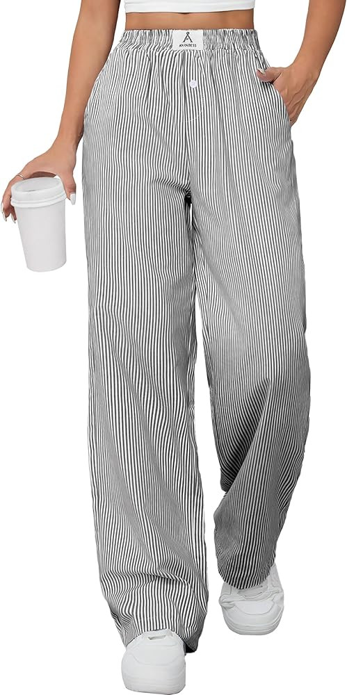 ANRABESS Womens Striped Gingham Pants 2025 Pajama Lounge Boxer Pants Cute Comfy PJ Bottoms with P... | Amazon (US)