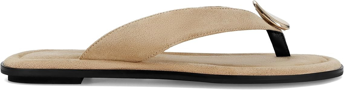 Women’s Suede Thong Sandals Flat Flip Flops with Metal Accent Slip On Comfortable Casual Summer... | Amazon (US)