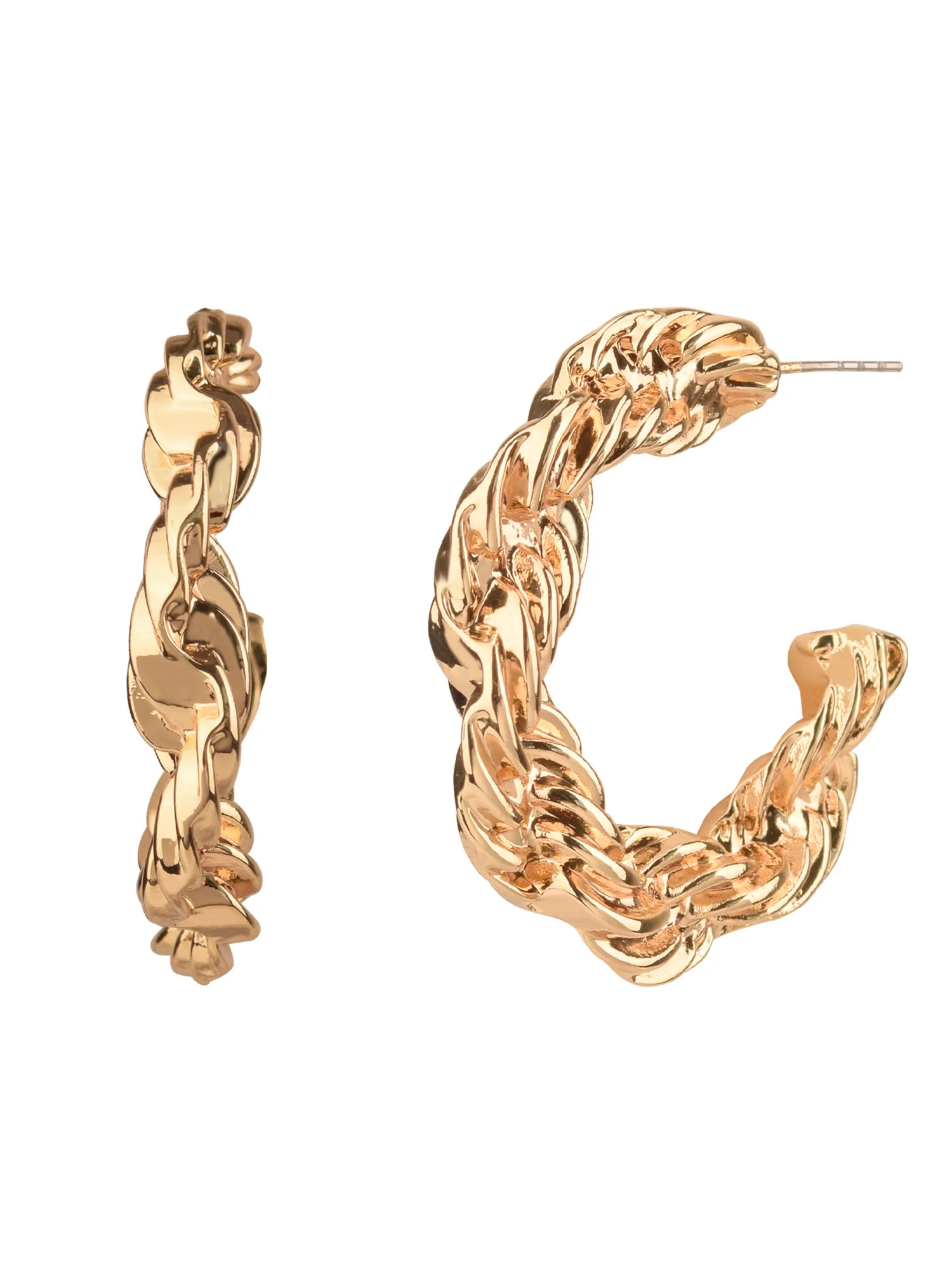 Time and Tru Adult Women's Gold Tone Rope Texture Metal Hoop Earring | Walmart (US)