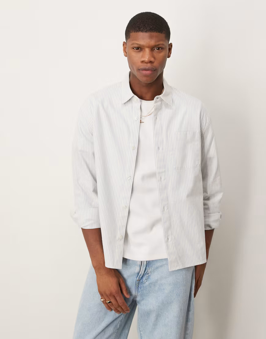 Abercrombie & Fitch long sleeve cropped linen shirt in blue stripe | ASOS (Global)