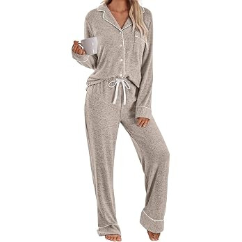 LILLUSORY Women's Long Sleeve Cotton Pajama Sets Lounge Sleepwear 2026 Fall | Soft Button-Down To... | Amazon (US)