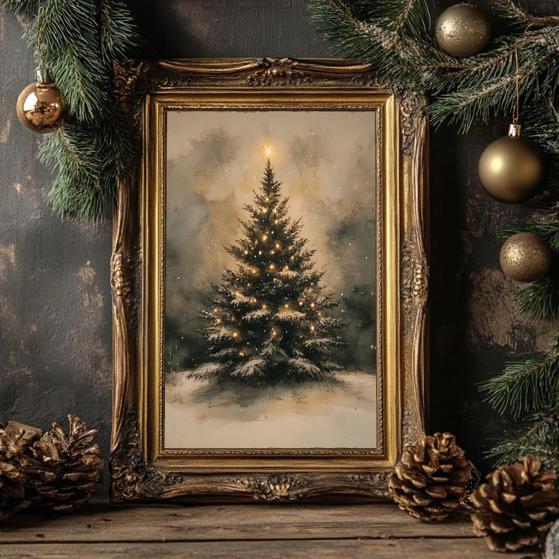 Vintage Christmas Tree Poster Wall Decor Winter Evergreen Tree Canvas Art Prints Painting Picture... | Walmart (US)