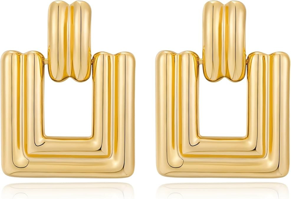 Large Gold Plated Square Circle Drop Dangle Earrings for Women Vintage Gold Statement Geometric D... | Amazon (US)