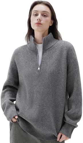 SUUKSESS Women Cashmere Oversized Quarter Zip Pullover Sweater Long Sleeve Collared Ribbed Knit J... | Amazon (US)