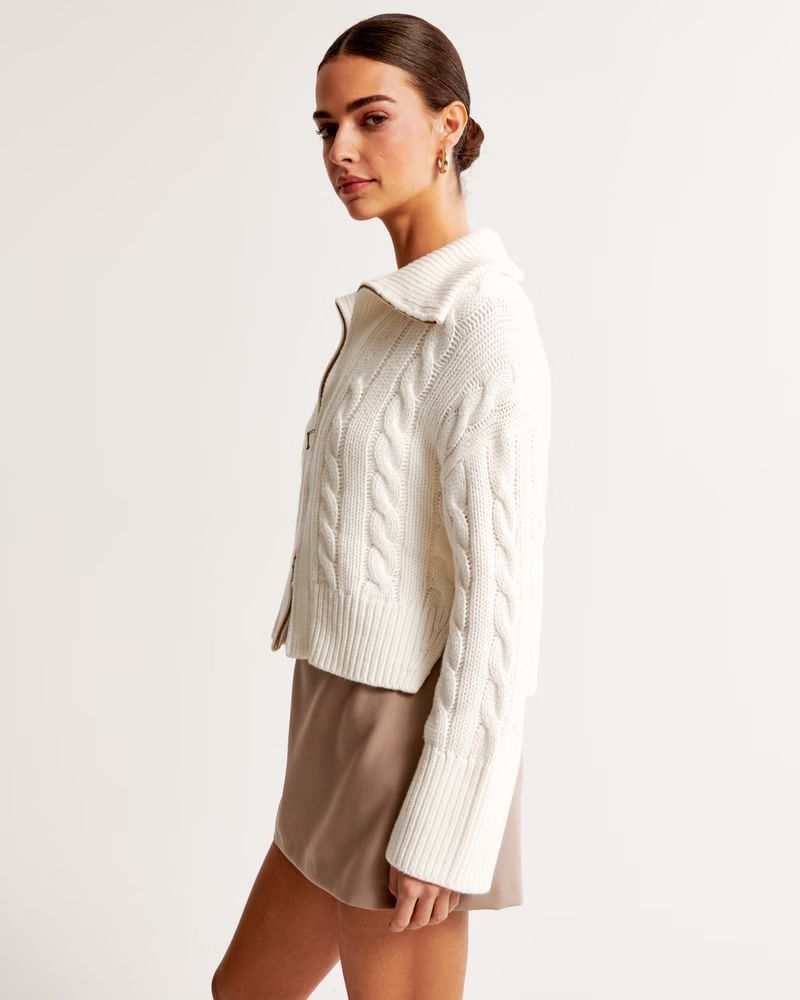 Women's Merino Wool-Blend Collared Full-Zip Sweater | Women's New Arrivals | Abercrombie.com | Abercrombie & Fitch (US)
