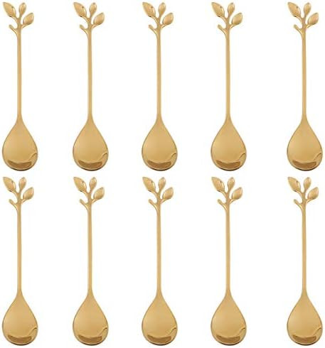 Stainless Steel Gold Leaf Coffee Spoon--AnSaw 10 Pcs Creative Tableware Dessert Spoons, Stirring,... | Amazon (US)