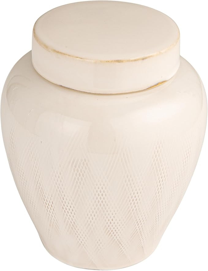 Creative Co-Op Decorative Debossed Stoneware Ginger Jar with Pattern, Lid and Reactive Glaze, Whi... | Amazon (US)